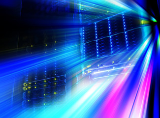 futuristic look of the room with the mainframe in the data center. server .