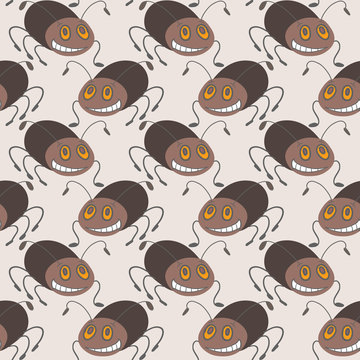 seamless pattern with cute smiling bugs