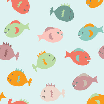 Cheerful eamless pattern with doodle fish