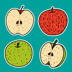 Set of Fresh contour apple. Doodle style.