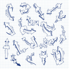 Set of hand drawn different arrows, vector illustration