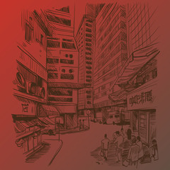 Hong Kong hand drawn, vector illustration