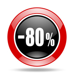 80 percent sale retail red and black web glossy round icon