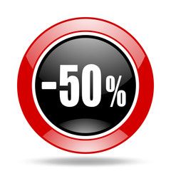 50 percent sale retail red and black web glossy round icon