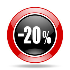 20 percent sale retail red and black web glossy round icon