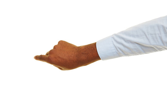 Hand von afrikanischem Mann zeigt mit Finger