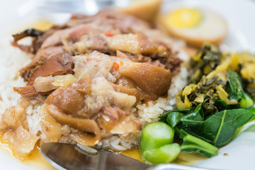 Stewed pork leg on rice,thai food