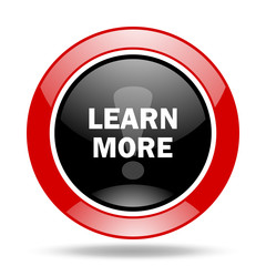 learn more red and black web glossy round icon