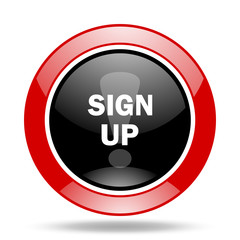 sign up red and black web glossy round icon