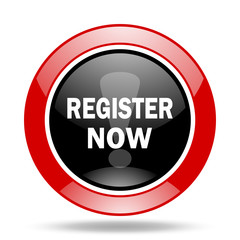 register now red and black web glossy round icon