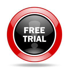 free trial red and black web glossy round icon