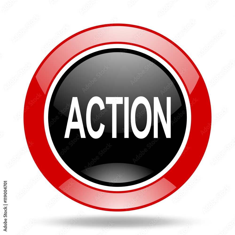 Poster action red and black web glossy round icon