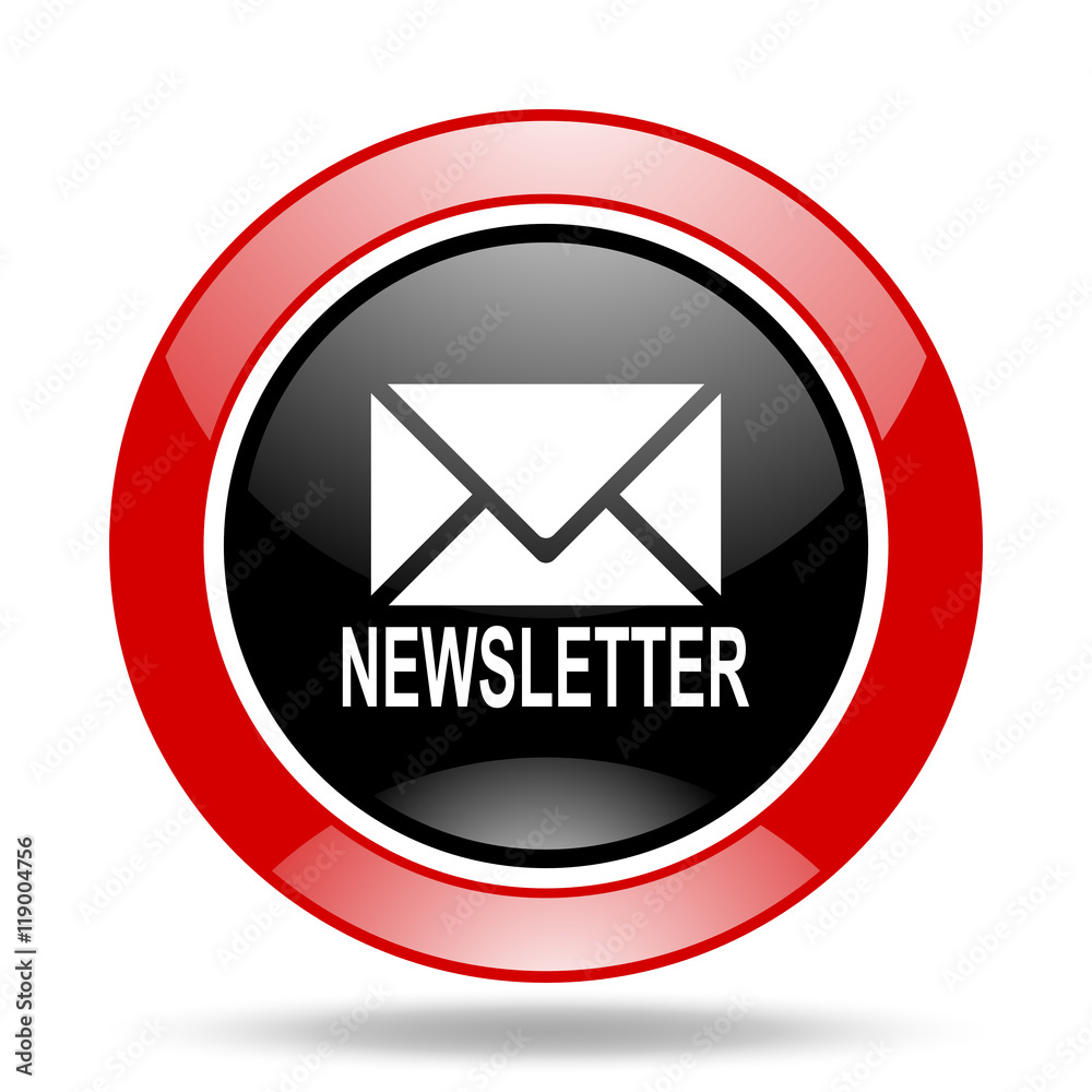 Poster newsletter red and black web glossy round icon
