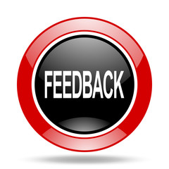 feedback red and black web glossy round icon
