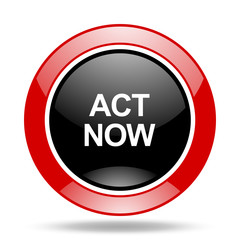 act now red and black web glossy round icon