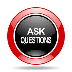 ask questions red and black web glossy round icon