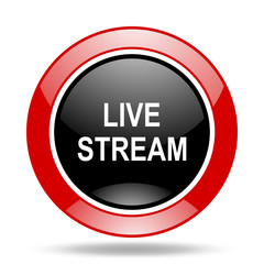 live stream red and black web glossy round icon