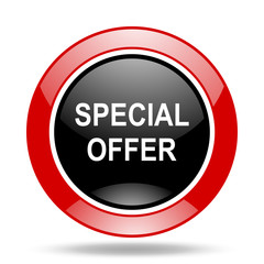 special offer red and black web glossy round icon