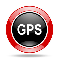 gps red and black web glossy round icon