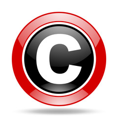 copyright red and black web glossy round icon