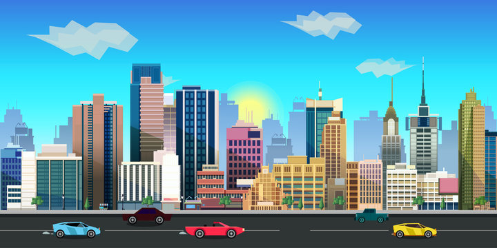 city game background 2d  application. Vector design.