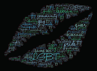 LGBT Word Cloud on a black background.  