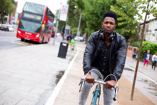 Cyclist Using The Cycle Lane In London