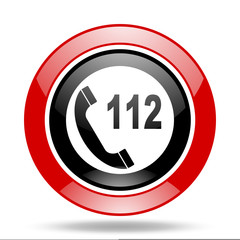 emergency call red and black web glossy round icon