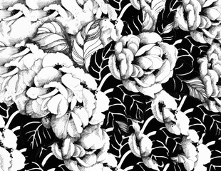 Watercolor flowers and leaves abstract background.