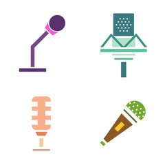 Microphone vector icon isolated on white. Journalist vector microphone, interview, music studio. Web broadcasting microphone, vocal mike tool, tv show microphone.. Mike isolated on white