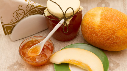 Delicious homemade melon jam in jar