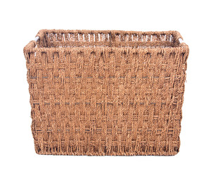 Vintage seagrass storage basket separated on white background