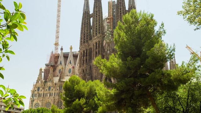 Sagrada Familia Cathedral In Barcelona Spain Exterior Tilt Shot