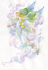 Beautiful angel with wings watercolor illustration. - 119013509