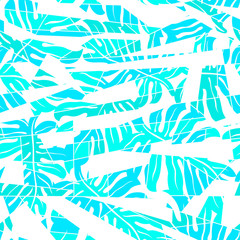 White abstract surf pattern with palm leaf seamless pattern