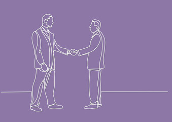 continuous line drawing of business people meeting handshake