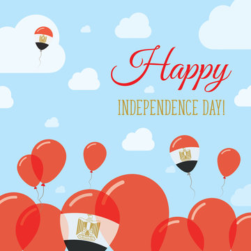 Egypt Independence Day Flat Patriotic Design. Egyptian Flag Balloons. Happy National Day Vector Card.