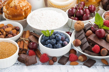 assortment products for baking cakes, closeup