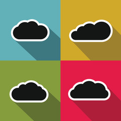 Cloud flat icons with long shadow on color background