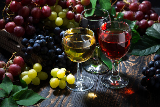 assortment of wine on wooden background