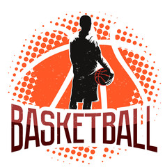 Basketball vintage halftone label