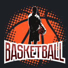 Basketball vintage halftone label