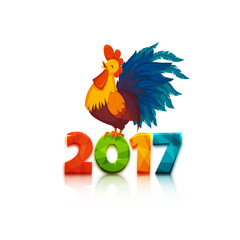 Happy new year 2017 with rooster. Vector illustration.