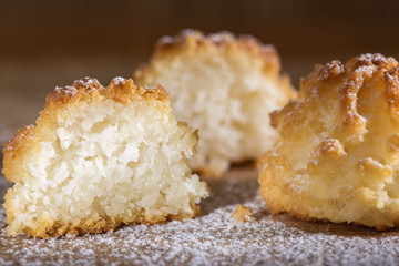 Coconut macaroons christmas cookies with powdered sugar