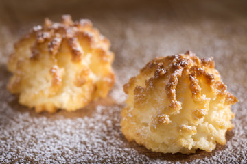 Coconut macaroons christmas cookies with powdered sugar