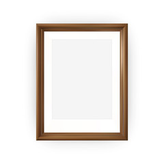 Realistic wooden picture frame isolated on white, 4:3 format. Vector illustration