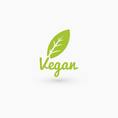 Vegan logo with leaf. Isolated on white. Vector illustration EPS 10