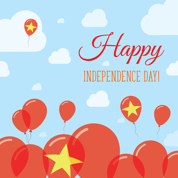 Vietnam Independence Day Flat Patriotic Design. Vietnamese Flag Balloons. Happy National Day Vector Card.