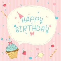 Cupcakes vector design for happy birthday card on pastel pink background.