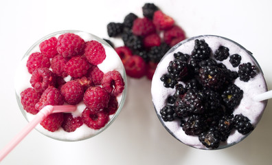 Milkshakes with Rasberries and Blackberries
